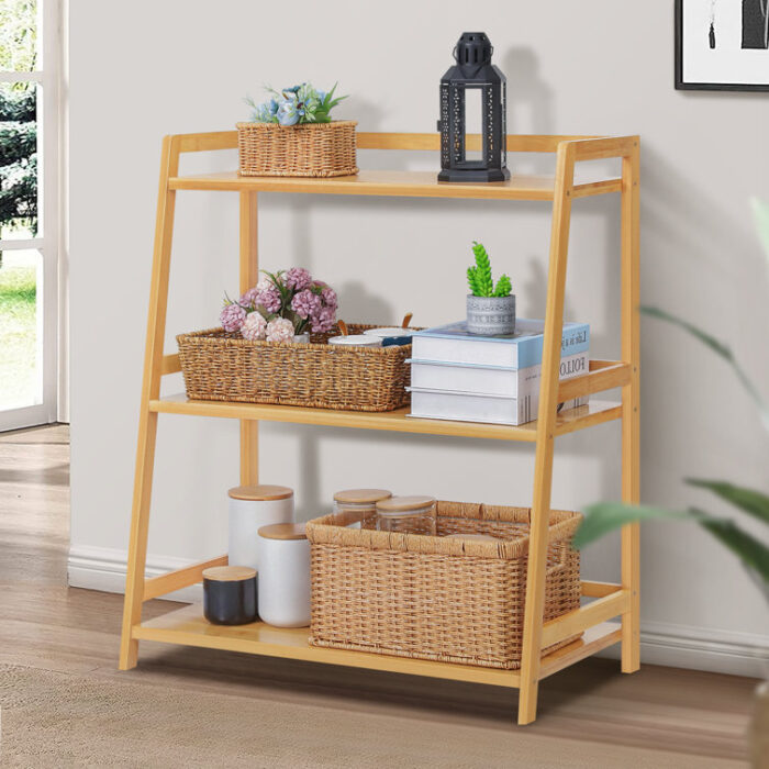 Barrelville Bamboo 4 Layers Trapezoid Bookcase Ladder Bookshelf Floor Shelf Living Room - Chic Decora