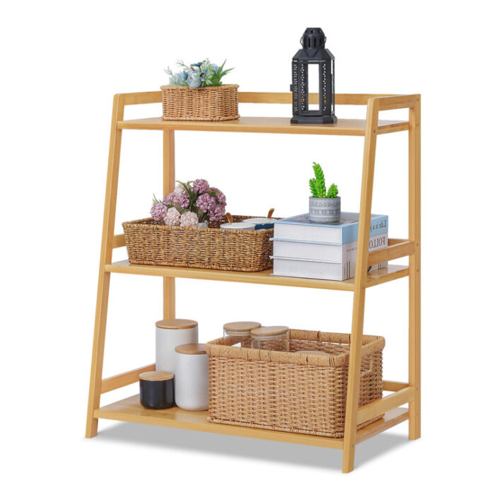 Barrelville Bamboo 4 Layers Trapezoid Bookcase Ladder Bookshelf Floor Shelf Living Room - Chic Decora