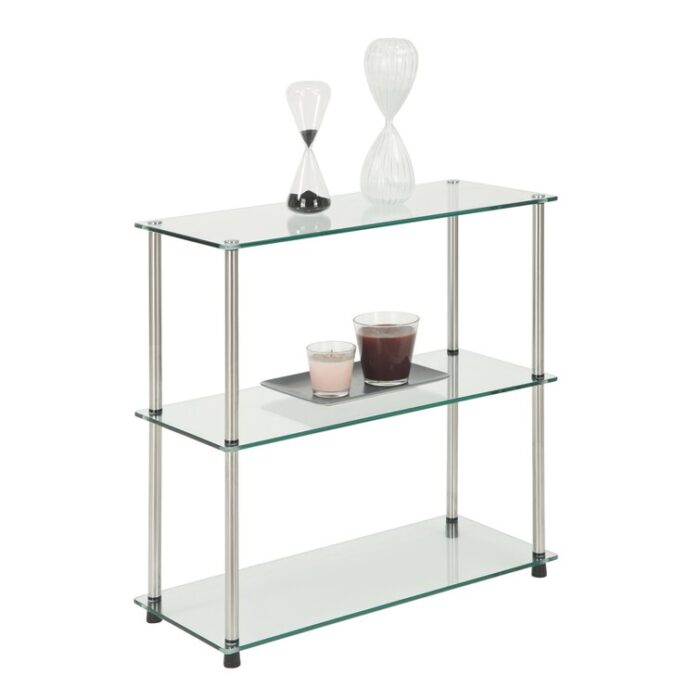 Beckett Etagere 26.50″ Glass Bookcase with Metal Poles - Chic Decora