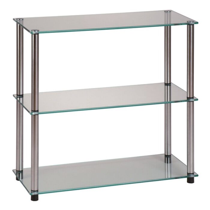 Beckett Etagere 26.50″ Glass Bookcase with Metal Poles - Chic Decora