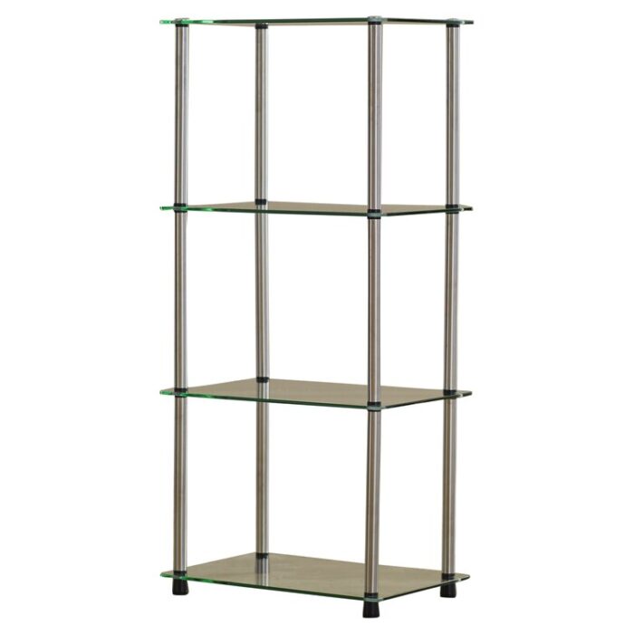 Beckett Etagere Glass Bookcase with Metal Poles - Chic Decora