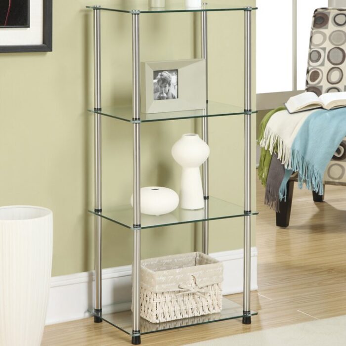 Beckett Etagere Glass Bookcase with Metal Poles - Chic Decora