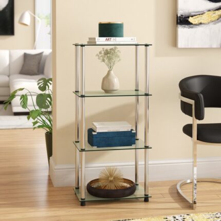 Beckett Etagere Glass Bookcase with Metal Poles - Chic Decora