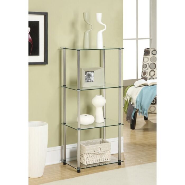 Beckett Etagere Glass Bookcase with Metal Poles - Chic Decora