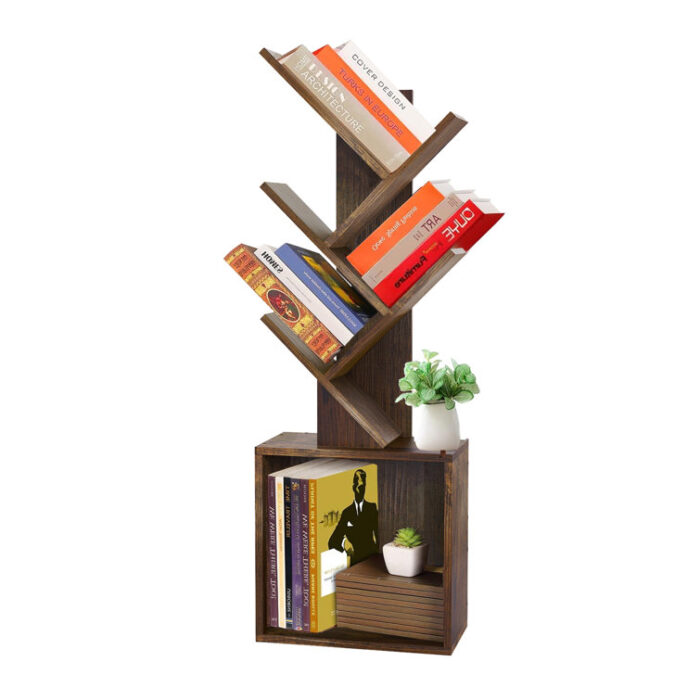 Becki 44.8″ H x 14.9″ W 4-Shelf Tree Bookshelf with Storage - Chic Decora