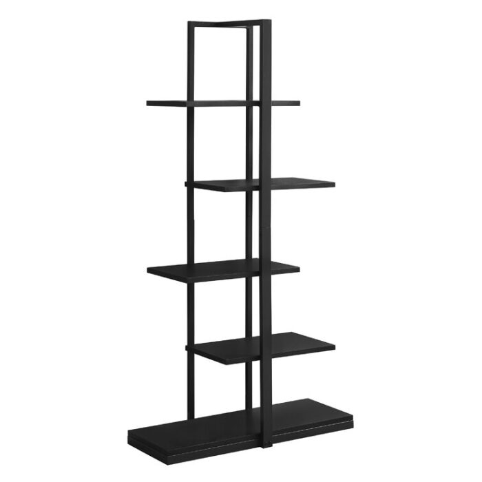 Blalock Bookshelf, Bookcase, Etagere, 5 Tier, 60″H, Office, Bedroom, Metal, Laminate, Brown, Black - Chic Decora