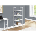 Bookshelf, Bookcase, 4 Tier, 48″H, Office, Bedroom, Metal, Laminate, White, Contemporary, Modern - Chic Decora