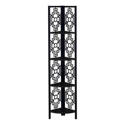 Bookshelf, Bookcase, Etagere, Corner, 4 Tier, 62″H, Office, Bedroom, Metal, Laminate, Brown, Black - Chic Decora