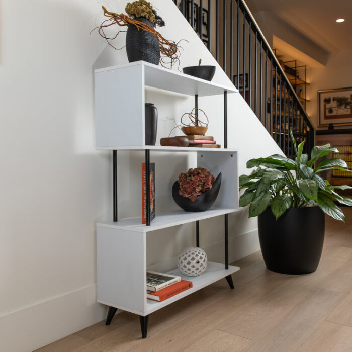 Breuer 4-Tier White S-Shaped Bookcase with Black Hardware Accents - Chic Decora