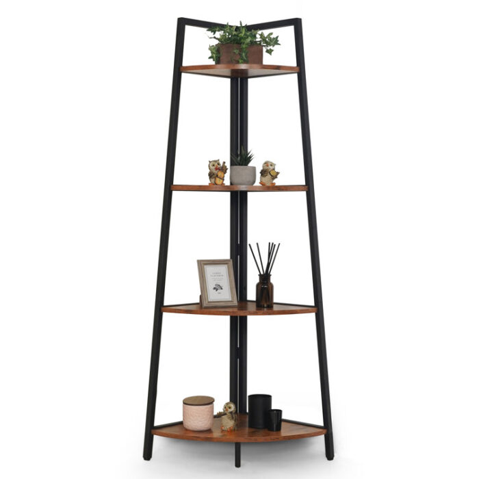 CAPHAUS Wonnie 4-Tier Display Shelves, Ladder Corner Wood Storage Plant Bookshelf - Chic Decora