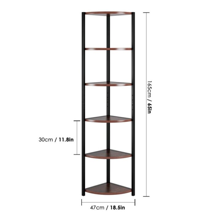 Cutshaw 65” H x 18.5” W 6-Tier Iron Corner Bookcase - Chic Decora