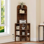 Darley 26.2″ W Wood Corner Bookcase with Charging & Compartments - Chic Decora