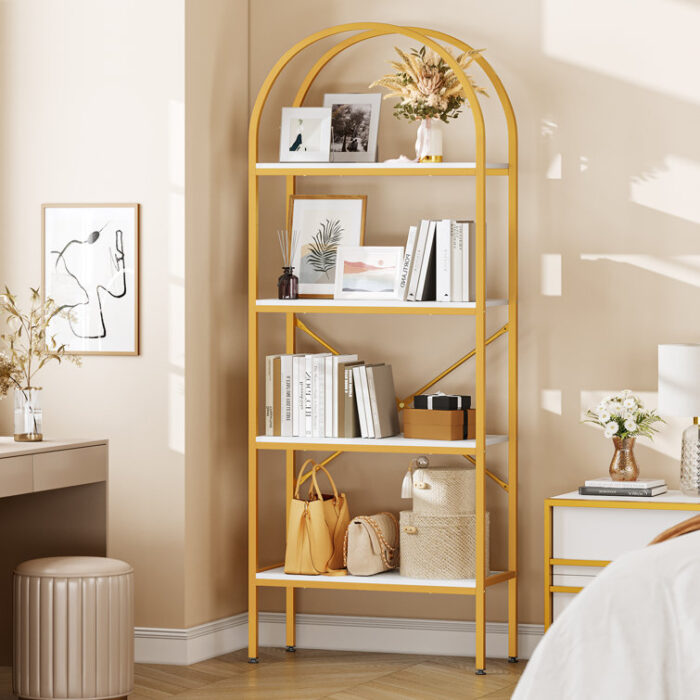 Easley Modern Gold Arched Etagere Bookcase - Chic Decora