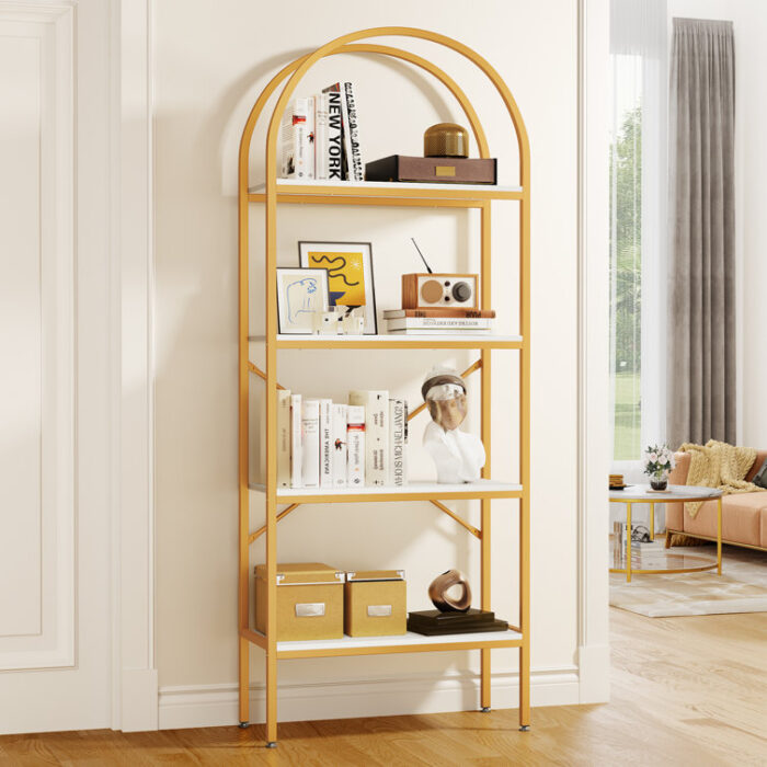 Easley Modern Gold Arched Etagere Bookcase - Chic Decora