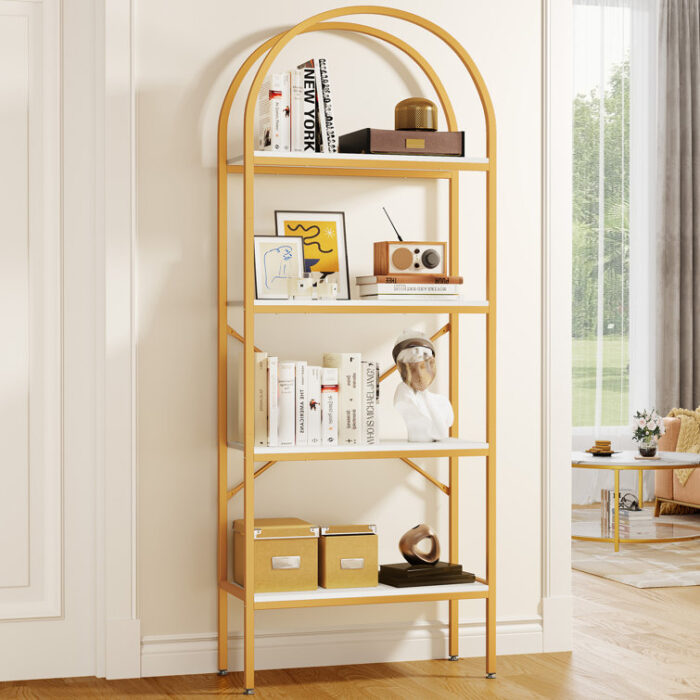 Easley Modern Gold Arched Etagere Bookcase - Chic Decora