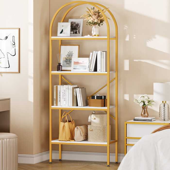 Easley Modern Gold Arched Etagere Bookcase - Chic Decora