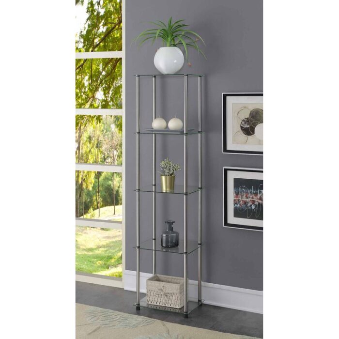 Edwin Etagere Glass Bookcase with Metal Poles - Chic Decora