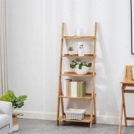 Awbree Bookshelf 5 Tier, Reversible Wood Corner Bookcase with Open Shelves for Living Room - Chic Decora