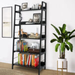 Eleri 5 Tiered Bookshelf, Ladder Shelf Etagere Bookcase, Wood and Metal Bookshelf - Chic Decora