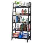 Eleri 5 Tiered Bookshelf, Ladder Shelf Etagere Bookcase, Wood and Metal Bookshelf - Chic Decora