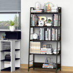 Eleri 5 Tiered Bookshelf, Ladder Shelf Etagere Bookcase, Wood and Metal Bookshelf - Chic Decora