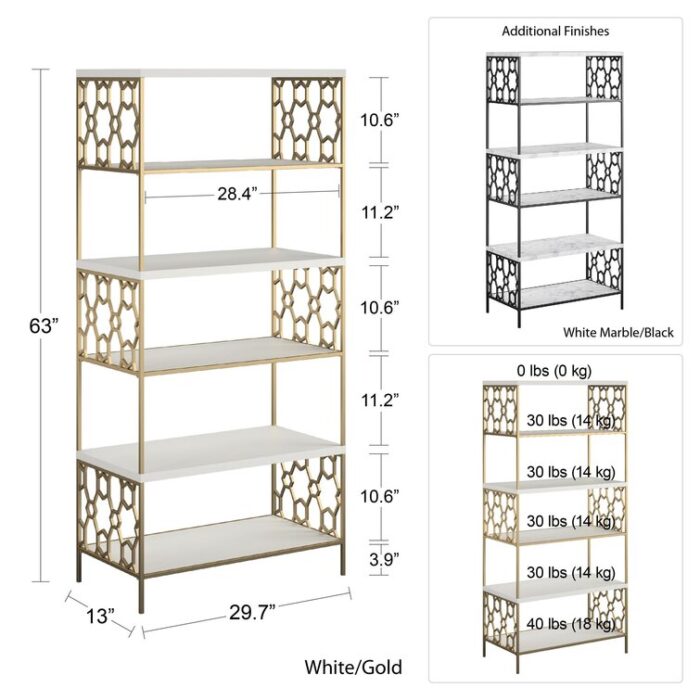 Ella 62.99″ H x 29.7″ W Standard Bookcase - Chic Decora