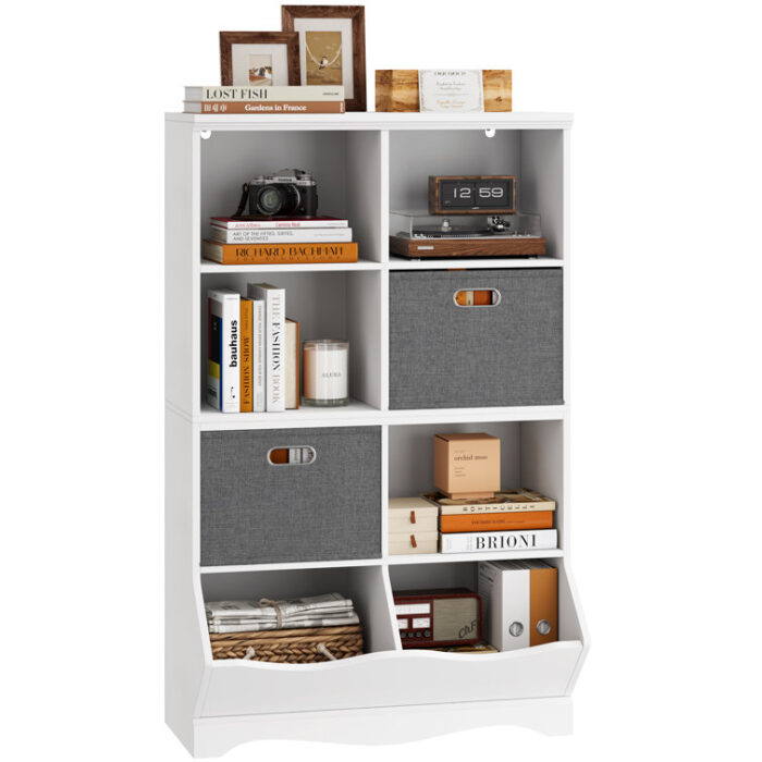 Elzo 45.7″H 8 Cube, Etagere Bookcase With 2 Fabric Bins - Chic Decora