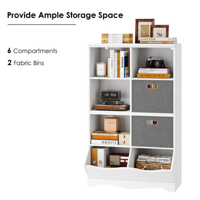 Elzo 45.7″H 8 Cube, Etagere Bookcase With 2 Fabric Bins - Chic Decora