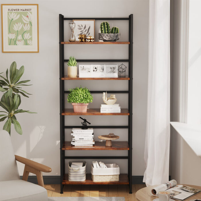 Etagere 5-tier Bookcase Storage Metal Rack - Chic Decora