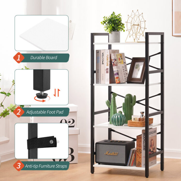 Etagere Solid Industrial 4 Tier Shelf Bookcase - Chic Decora