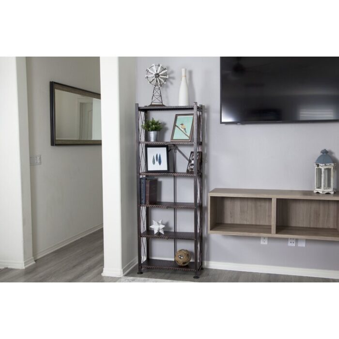 Foldable 6-Shelf Classic Stamped Steel Bookcase - Chic Decora