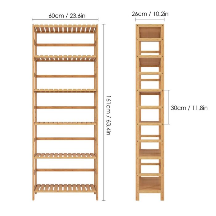 Forontenac 63.4″ H x 23.6″ W Etagere Bamboo Bookcase with Adjustable Shelves - Chic Decora