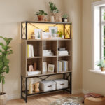 Fortney 43″ W Bookshelf with LED Light, Industrial Bookcase with Open Storage Shelves - Chic Decora