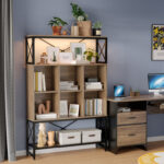 Fortney 43″ W Bookshelf with LED Light, Industrial Bookcase with Open Storage Shelves - Chic Decora