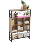 Fortney 43″ W Bookshelf with LED Light, Industrial Bookcase with Open Storage Shelves - Chic Decora