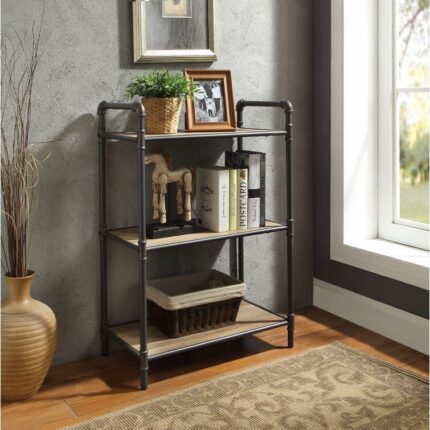 Blalock Bookshelf, Bookcase, Etagere, 5 Tier, 60″H, Office, Bedroom, Metal, Laminate, Brown, Black - Chic Decora