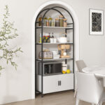 Gretlies Gold Bookshelf Arched Bookcase With Doors Hidden Storage Luxury Sideboard - Chic Decora