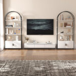 Gretlies Gold Bookshelf Arched Bookcase With Doors Hidden Storage Luxury Sideboard - Chic Decora