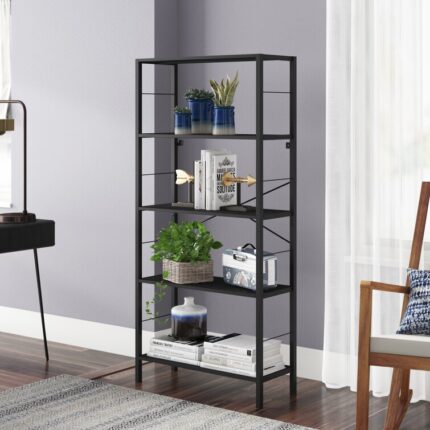 Hallum 64″ H x 30″ W 5 Tier Modern Steel Etagere Bookcase - Chic Decora