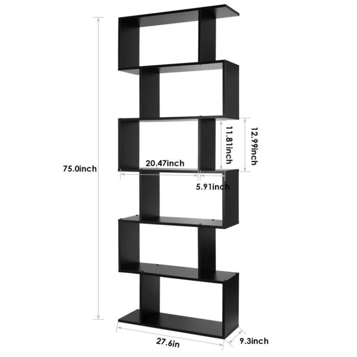 Hermoth 75” H X 27.6” W 6-Tier Geometric Bookcase - Chic Decora