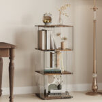 Jamisen Bookcase, Display Cabinet Curio Cabinet, Floor Standing Bookshelf, Acrylic and Wood - Chic Decora