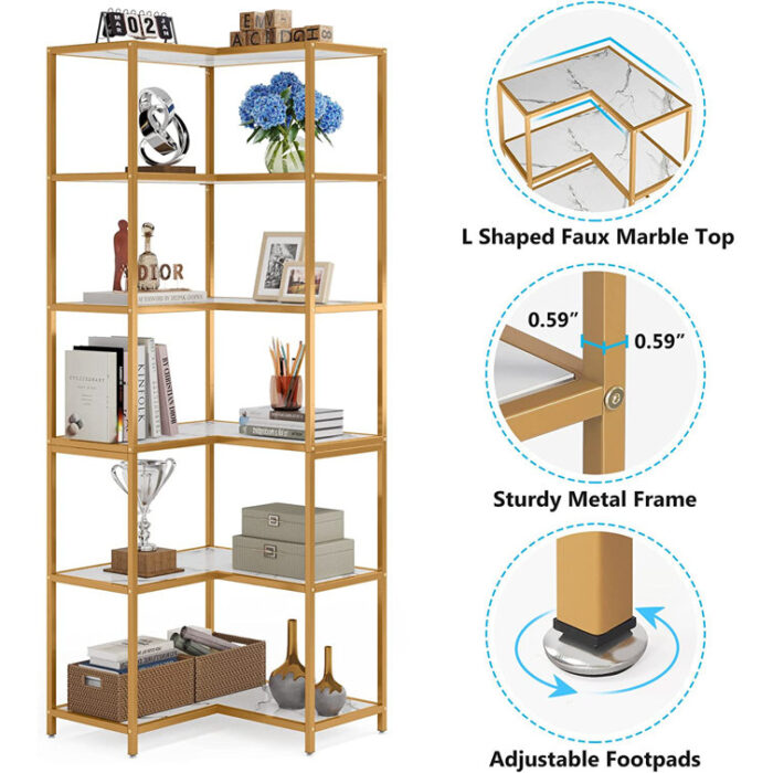 Kalaya Corner Bookcase - Chic Decora