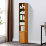 Kayana Narrow Bamboo Storage Bookcase Cabinet with Shuttered Door - Chic Decora