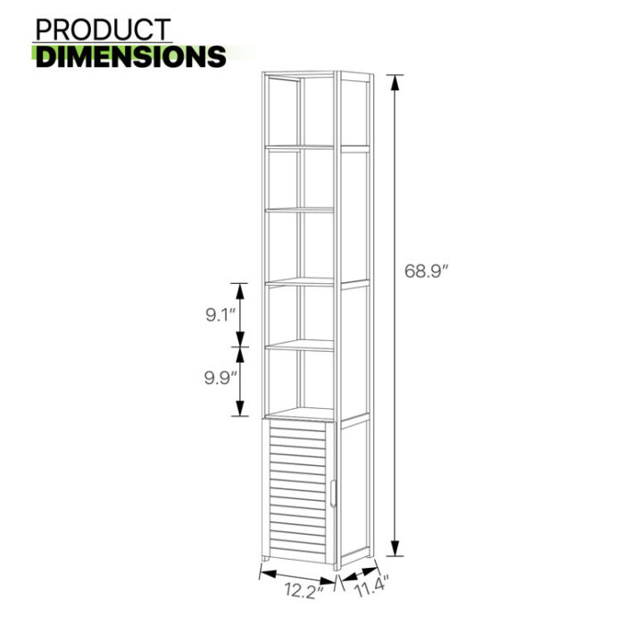 Kayana Narrow Bamboo Storage Bookcase Cabinet with Shuttered Door - Chic Decora