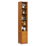 Kayana Narrow Bamboo Storage Bookcase Cabinet with Shuttered Door - Chic Decora