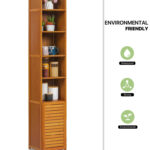 Kayana Narrow Bamboo Storage Bookcase Cabinet with Shuttered Door - Chic Decora