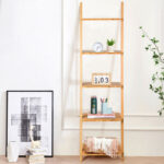 Kaysen 5-Tier Modern Bamboo Wall-Leaning Display Ladder, Bookcase - Chic Decora