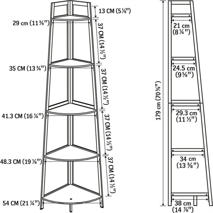 Kehlen Bookshelf, Corner Bookcase, Ladder Shelf - Chic Decora