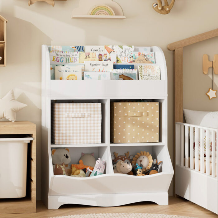 Kupang Cube Bookcase with Display Shelf, White - Chic Decora