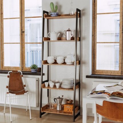 68.9″ H x 17.7″ W Iron Corner Bookcase 6 Tier Ladder Shelf - Chic Decora